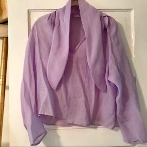 Chiffon pussy-bow blouse with draped sleeves